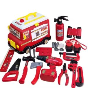 33PCS Fire Truck Playset with Light & Sound Effects, Complete with Plastic Tool Accessories