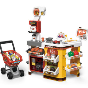 Kids Supermarket Role-Play Toy Set with Shopping Cart, Electronic Scanner, Cash Register and Card Machine – Realistic Shopping Fun