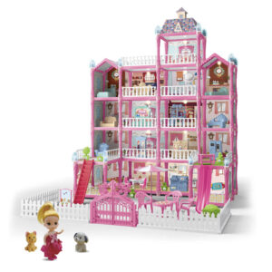 Large Plastic Dollhouse with Lights, 379-Piece Glowing DIY Villa Building Toy for Kids