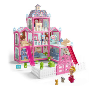 191-Piece Girls Plastic DIY Luminous Dream Villa Dollhouse Set, Includes Doll and Multiple Accessories, Kids Pretend Play Toy