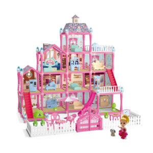 285-Piece Girls Plastic DIY Luminous Dream Villa Dollhouse Set with Doll and Multiple Accessories